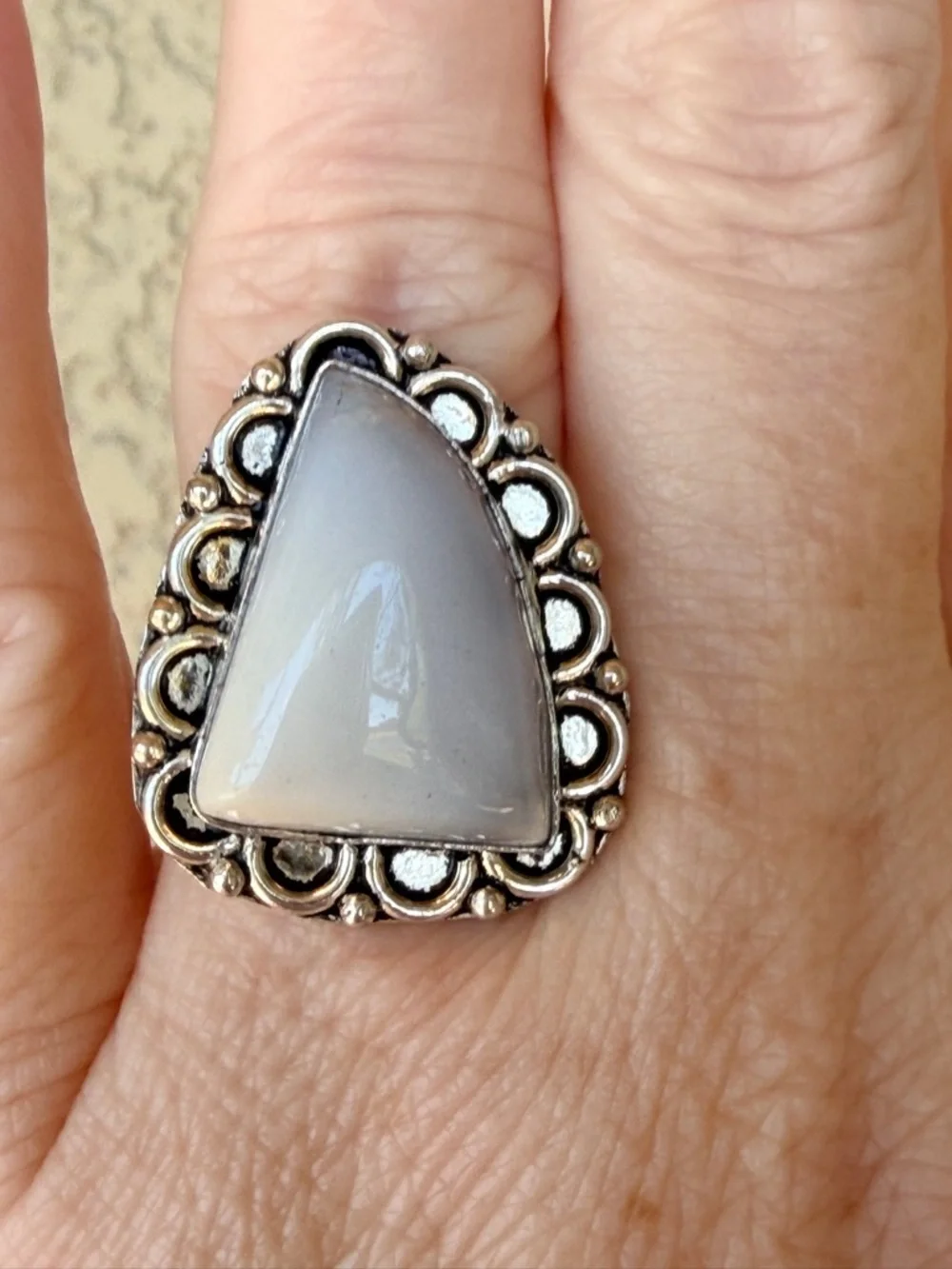 Artisan Sterling Silver Ring with Pale Gray Stone